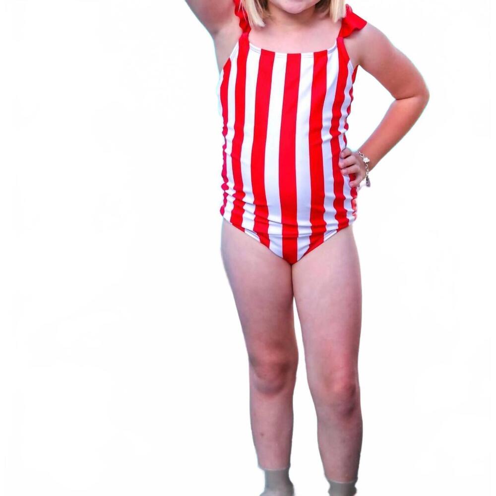 NEW JESS LEA set sail striped swimsuit in red